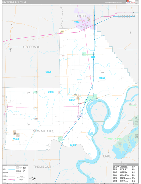 New Madrid County, MO Carrier Route Wall Map